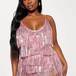 Pink Fringe Mini Dress